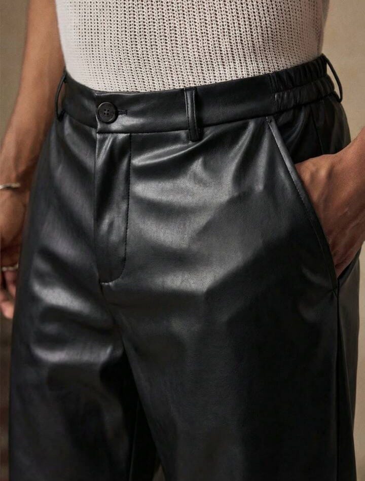 Men's Street Fashion Hip Hop PU Leather Pants Men Leather Pants Men Black Pants